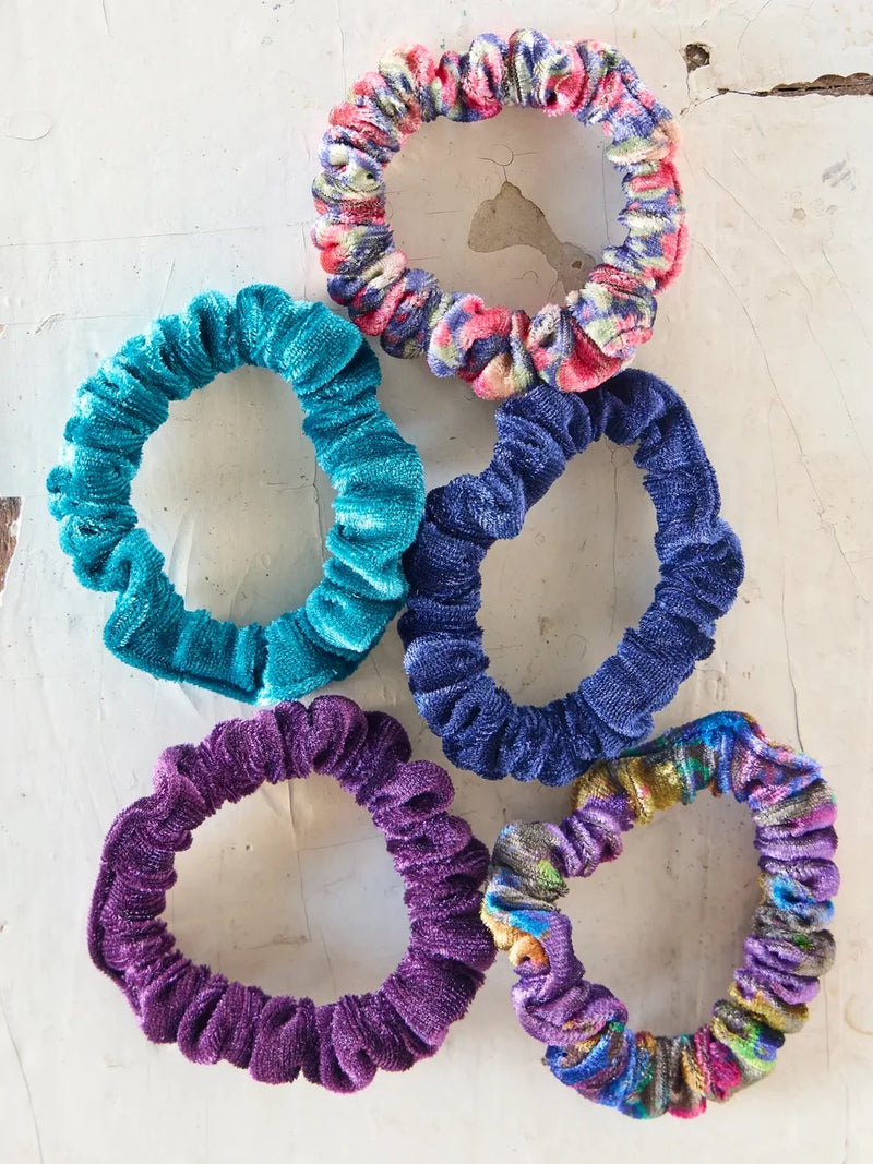 Natural Life® Print and Velvet Scrunchies, Set of 5 - Blue