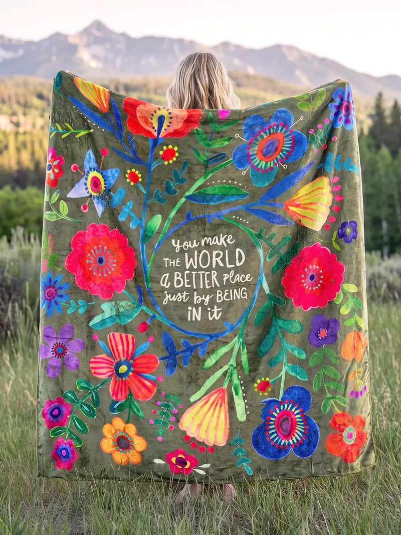 Natural Life Reversible Cozy Throw Blanket - Make the World a Better Place (Dark Olive)