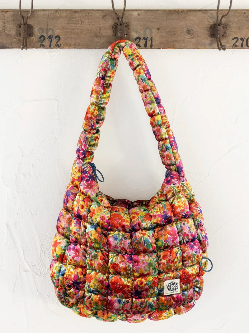 Natural Life Puffy Velvet Fit-It-All Bag - Large Bright Floral Garden