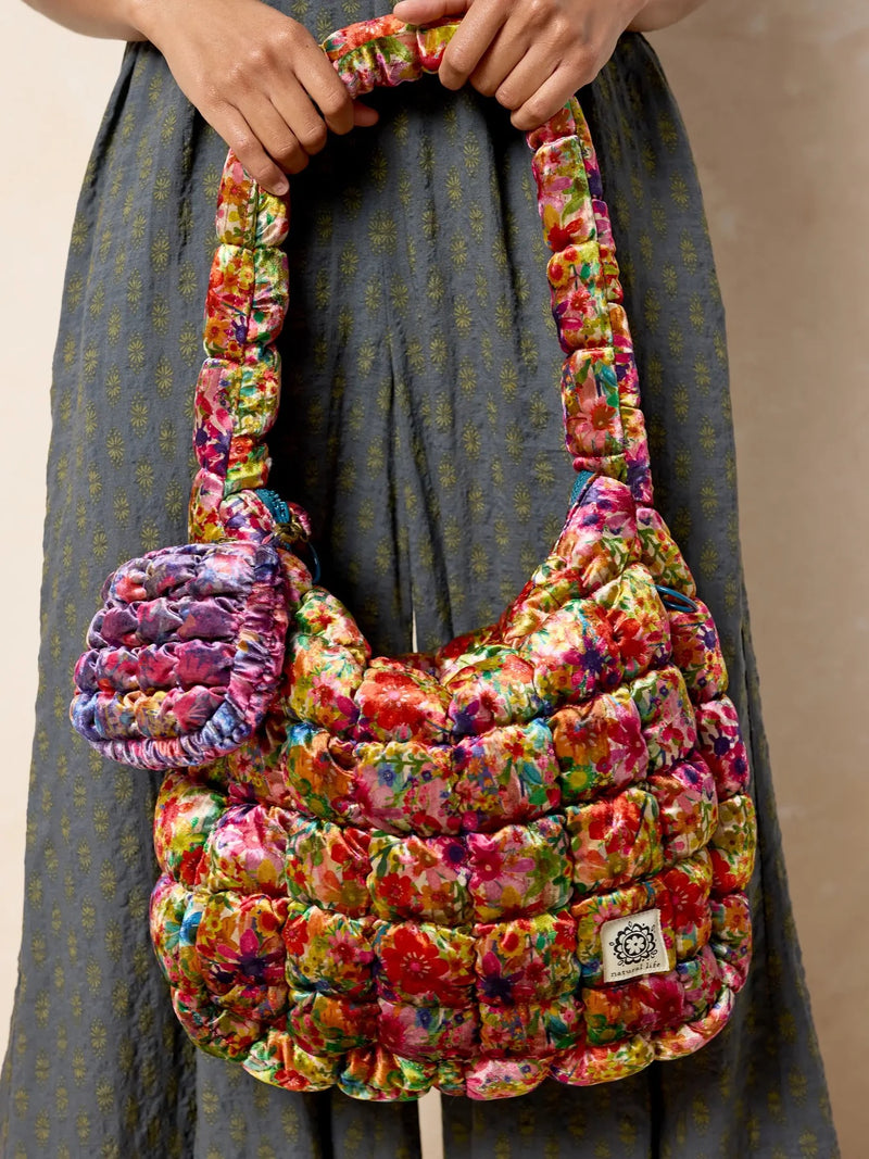 Natural Life Puffy Velvet Fit-It-All Bag - Large Bright Floral Garden
