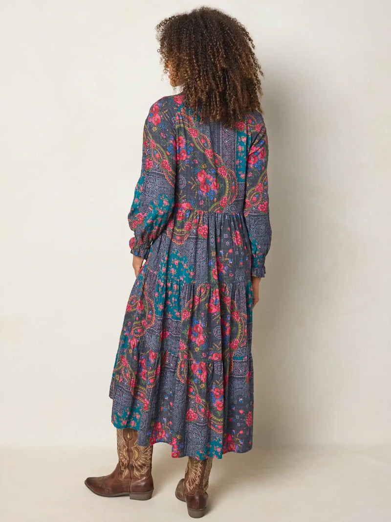 Natural Life Rebecca Long Sleeve Midi Dress - Sintra Bandana Charcoal