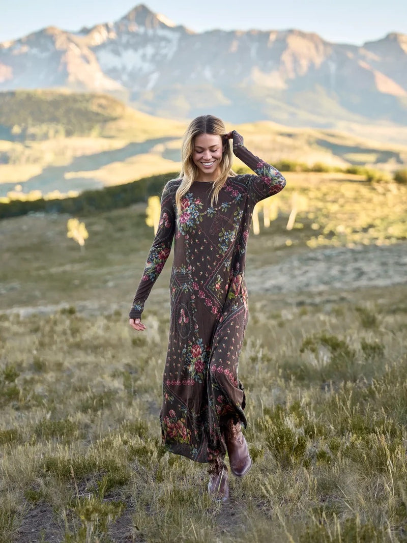 Natural Life Stevie Knit Maxi Dress - Crafted Bouquets Chocolate