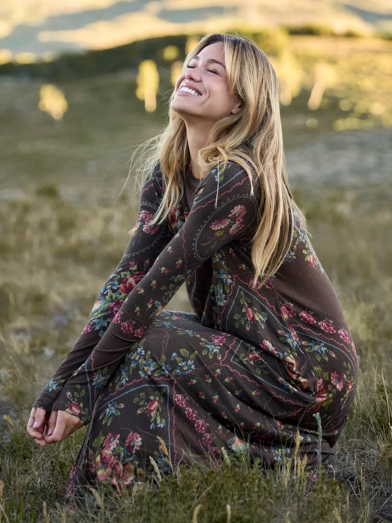 Natural Life Stevie Knit Maxi Dress - Crafted Bouquets Chocolate