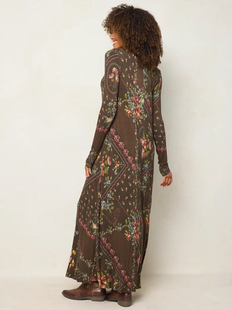 Natural Life Stevie Knit Maxi Dress - Crafted Bouquets Chocolate