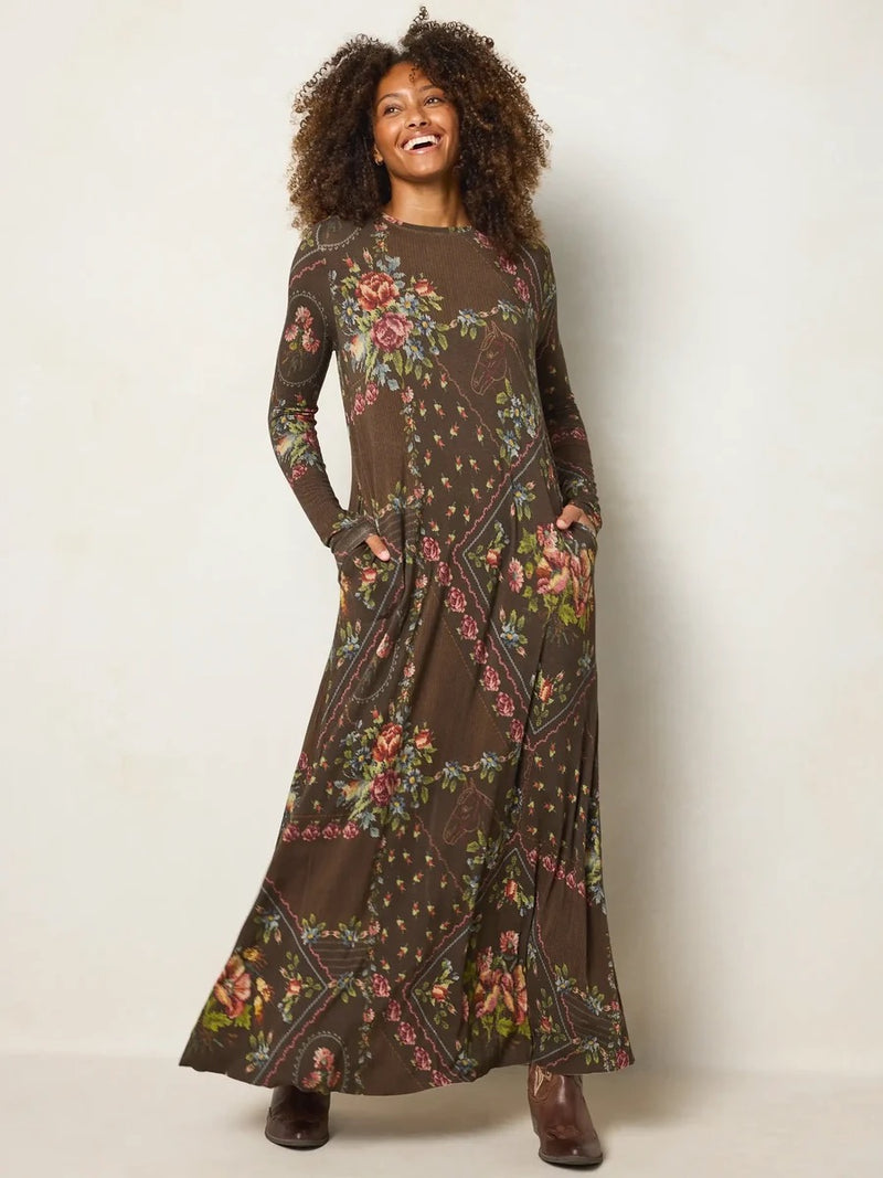 Natural Life Stevie Knit Maxi Dress - Crafted Bouquets Chocolate