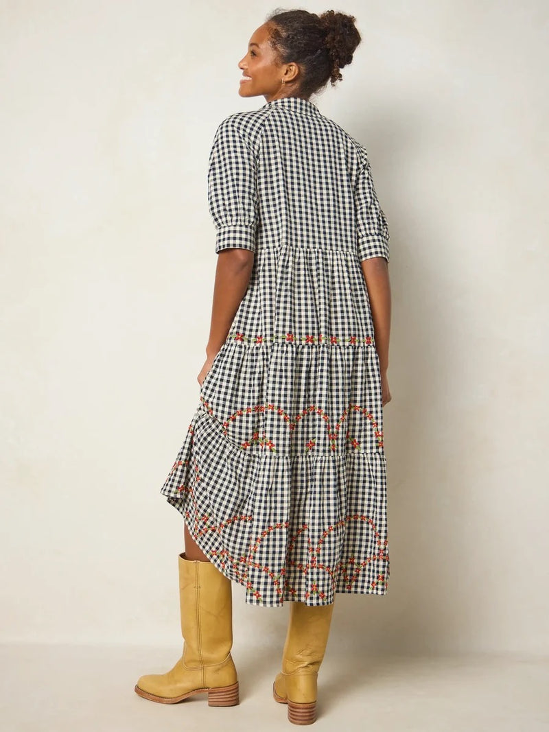 Natural Life Rebecca Embroidered Cotton Midi Dress - Black Gingham