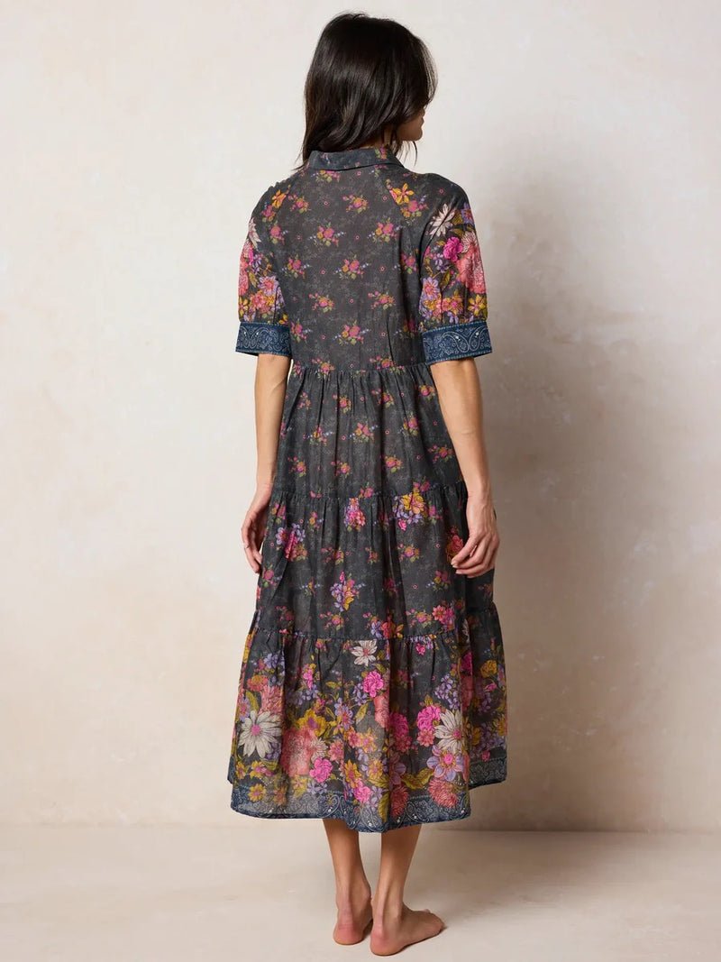 Natural Life Rebecca Cotton Midi Dress - English Garden Charcoal