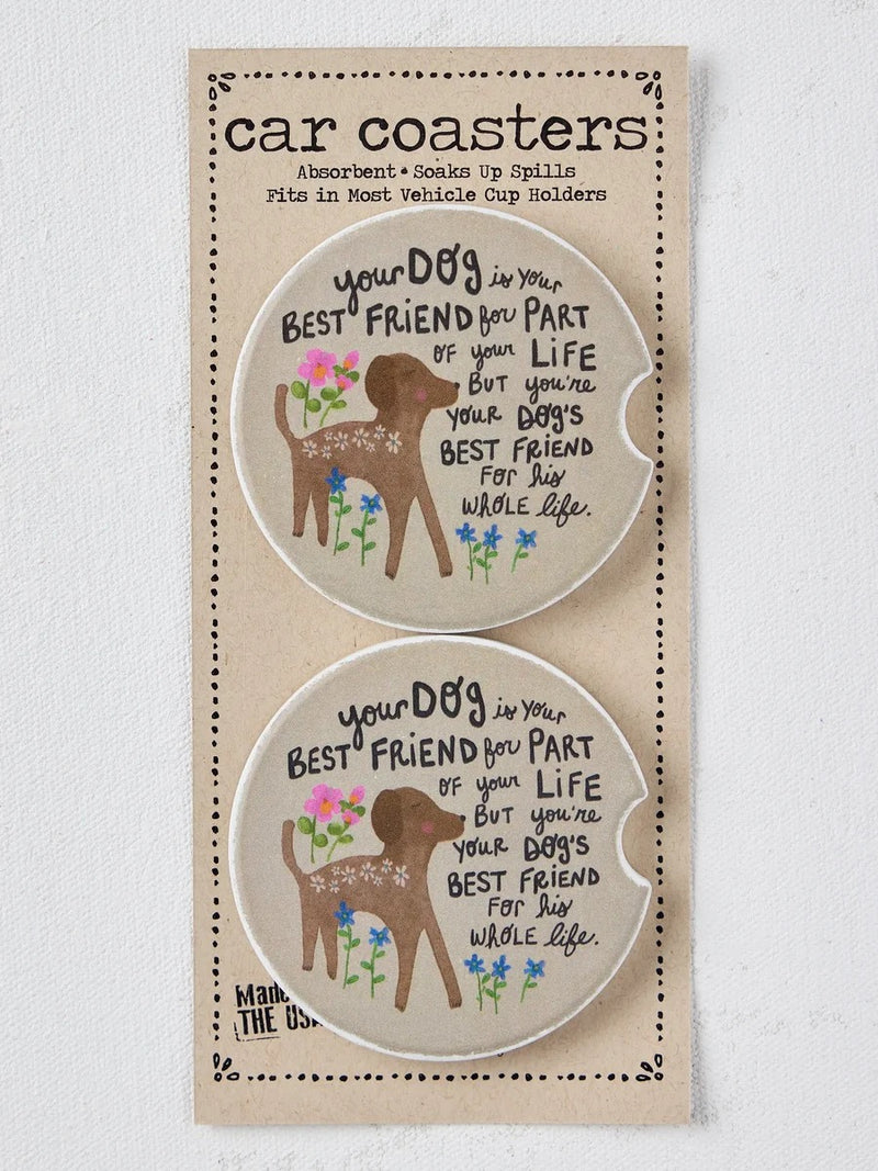 Natural Life Car Coasters, Set of 2 - Dog's Best Friend