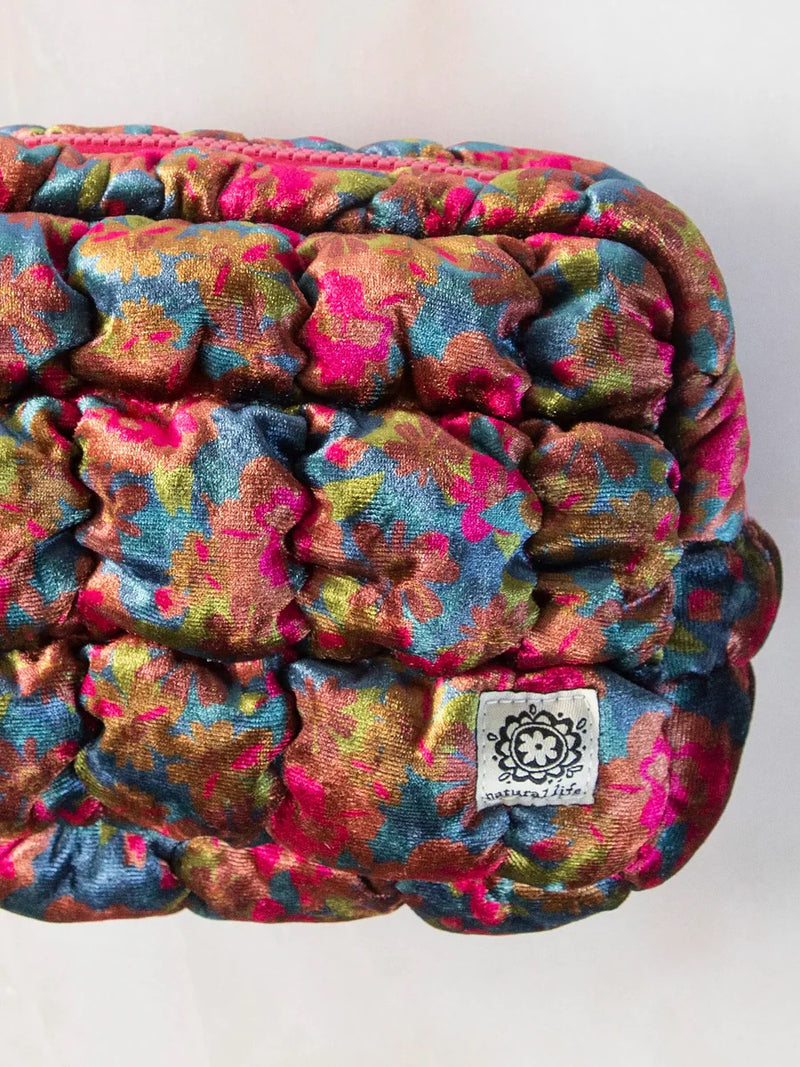 Natural Life® Dana Velvet Puffy Pouch - Teal Pink Floral