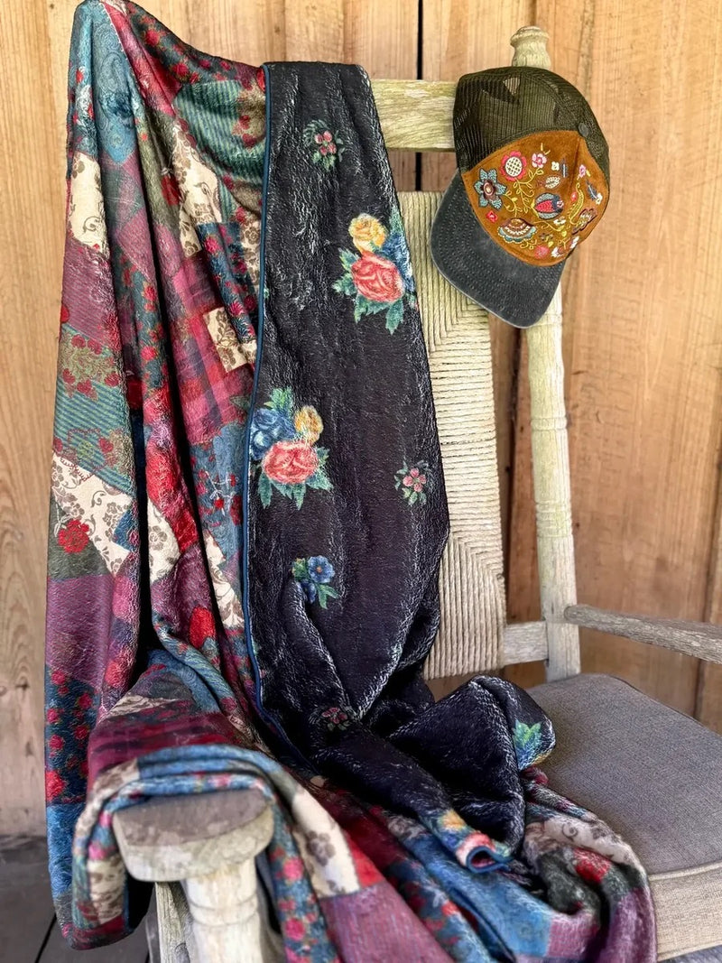 Natural Life Reversible Cozy Throw Blanket - Aspen Patchwork Burgundy