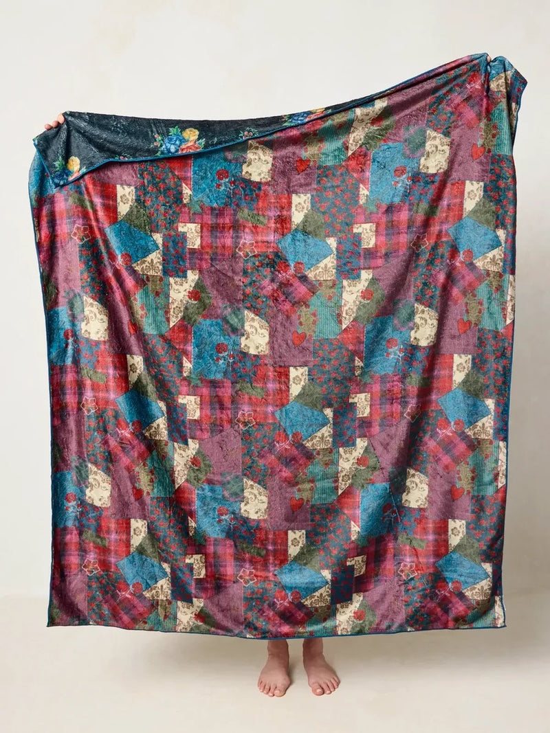 Natural Life Reversible Cozy Throw Blanket - Aspen Patchwork Burgundy