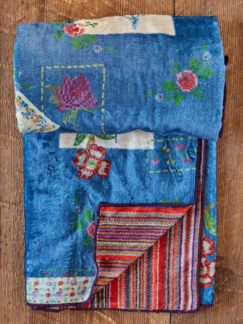 Natural Life Reversible Cozy Throw Blanket - Denim Patchwork
