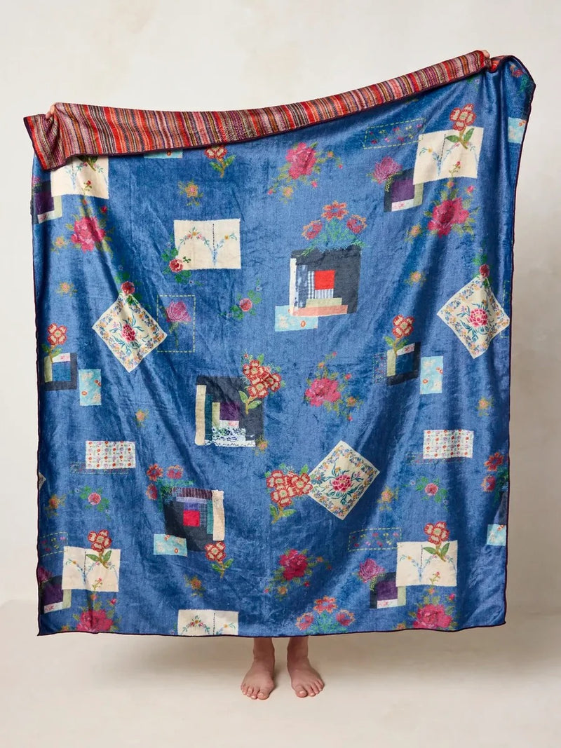 Natural Life Reversible Cozy Throw Blanket - Denim Patchwork
