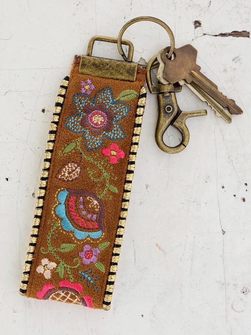 Natural Life® Embroidered Key Chain - Brown Floral