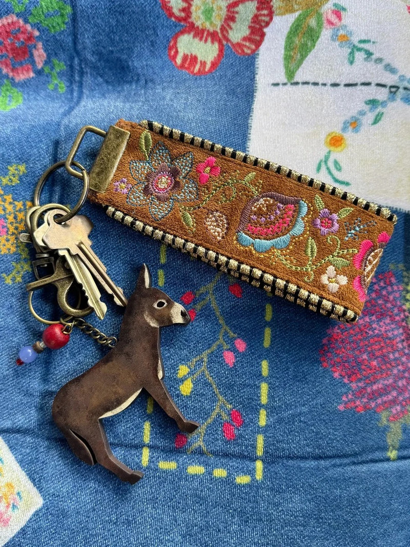 Natural Life® Embroidered Key Chain - Brown Floral