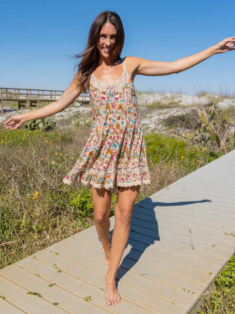 Natural Life Cotton & Lace Romper - Paisley Petals