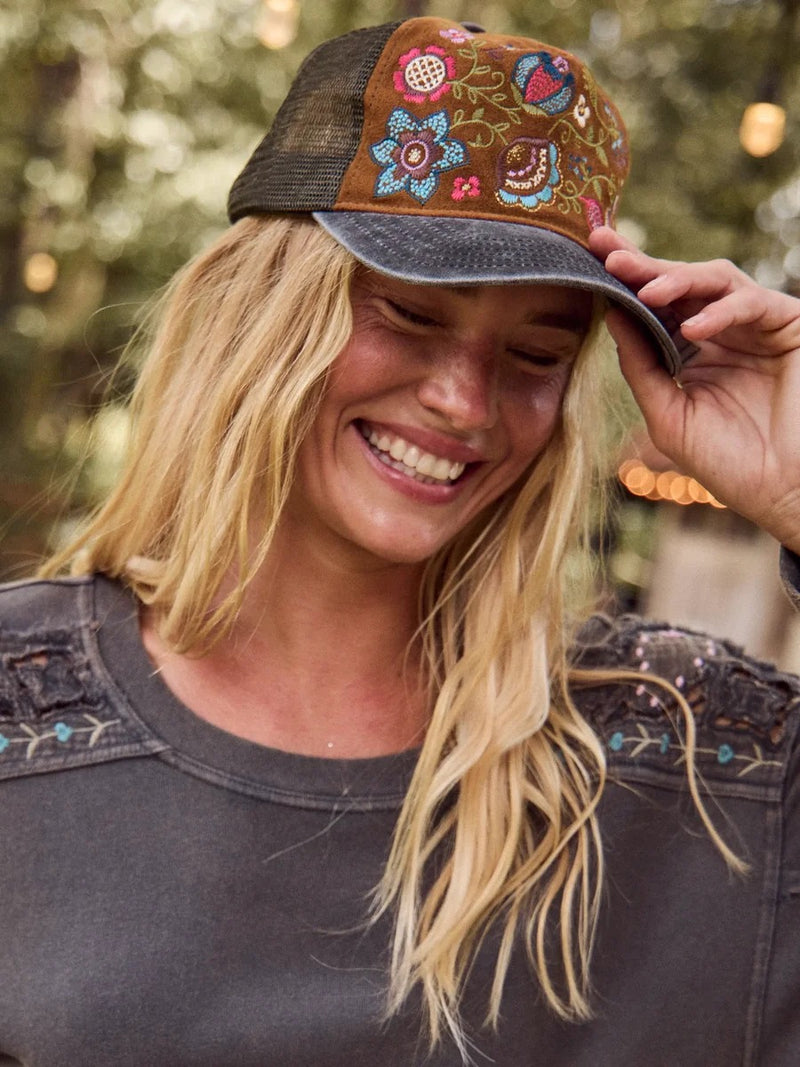 Natural Life Embroidered Trucker Hat -  Camel