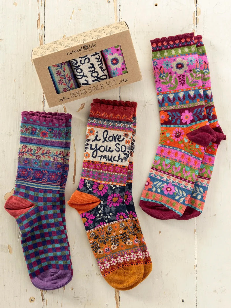 Natural Life Boxed Boho Sock, Set of 3 - I Love You So Much