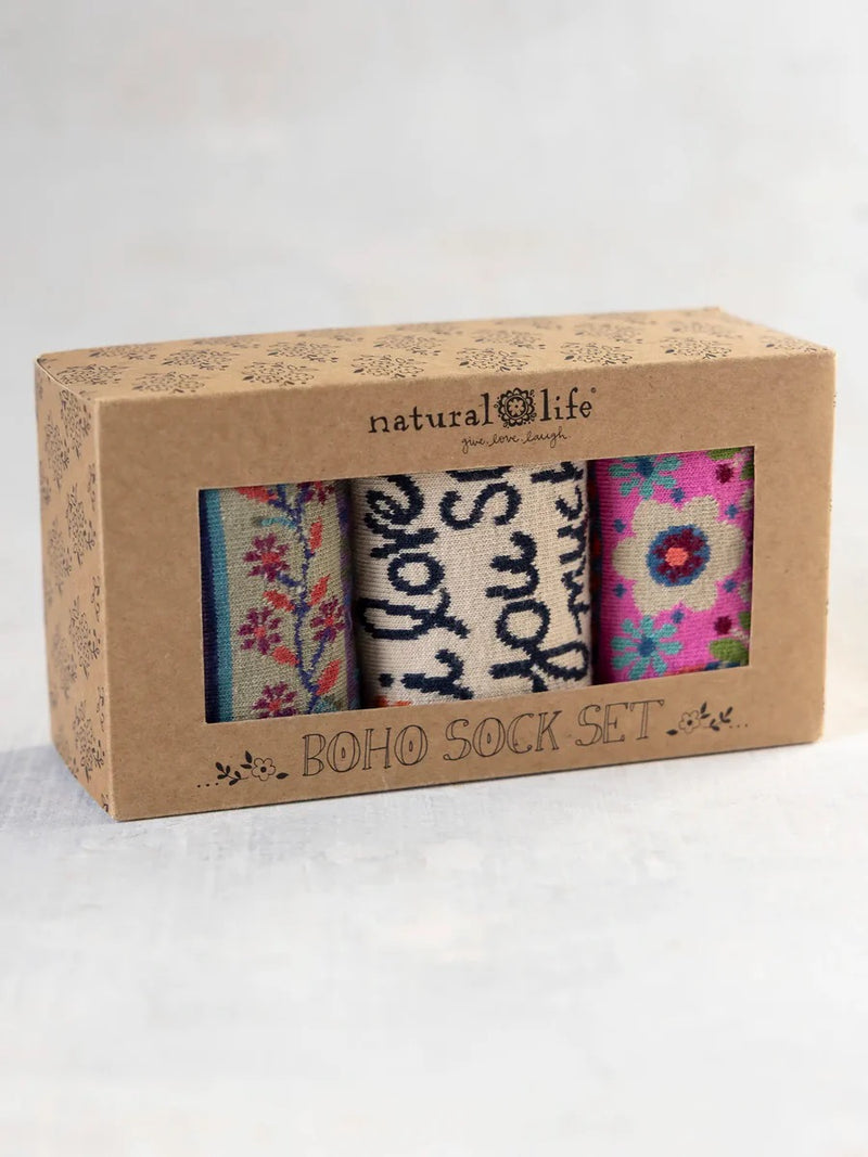 Natural Life Boxed Boho Sock, Set of 3 - I Love You So Much