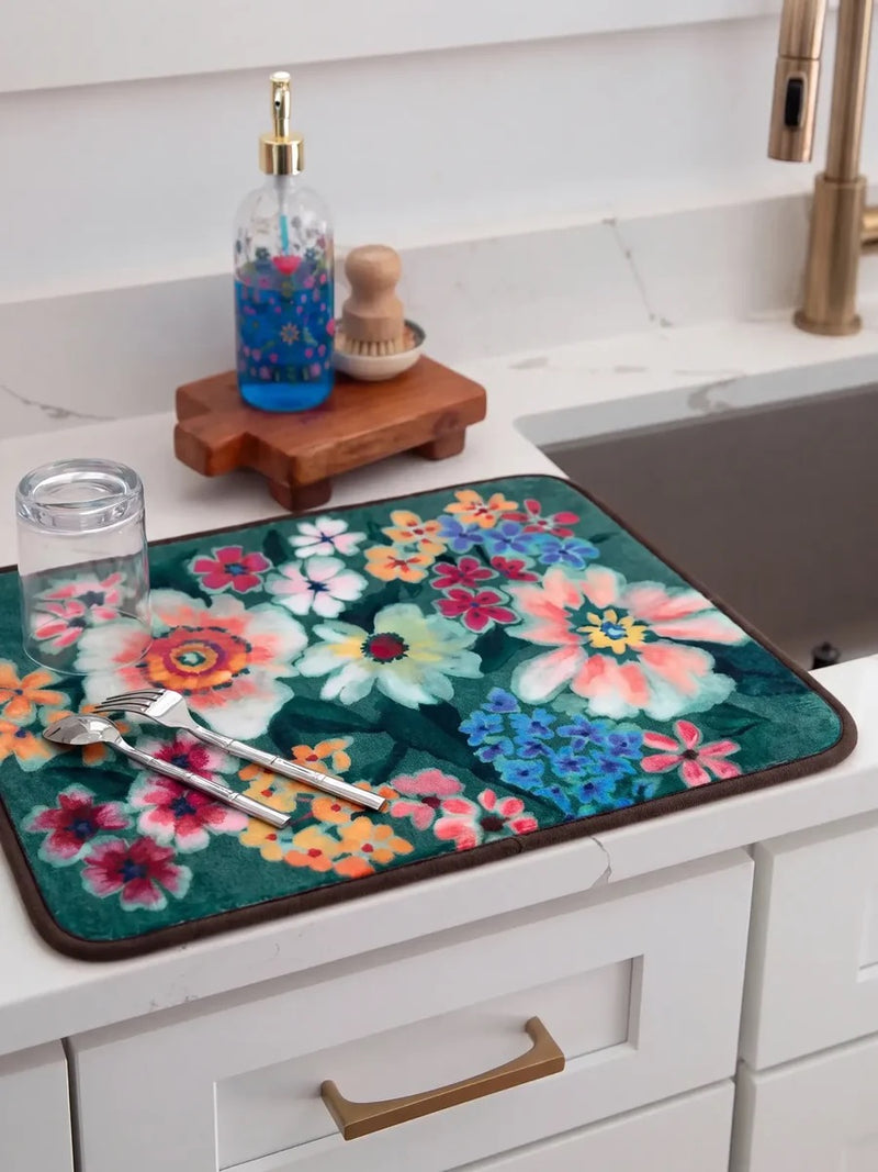Natural Life Reversible Dish Drying Mat - Green Floral
