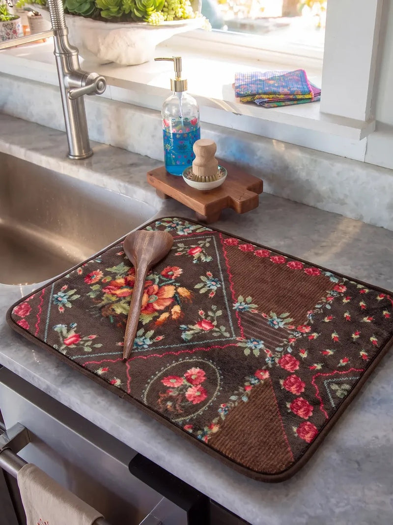Natural Life Reversible Dish Drying Mat - Crafted Bouquets Chocolate