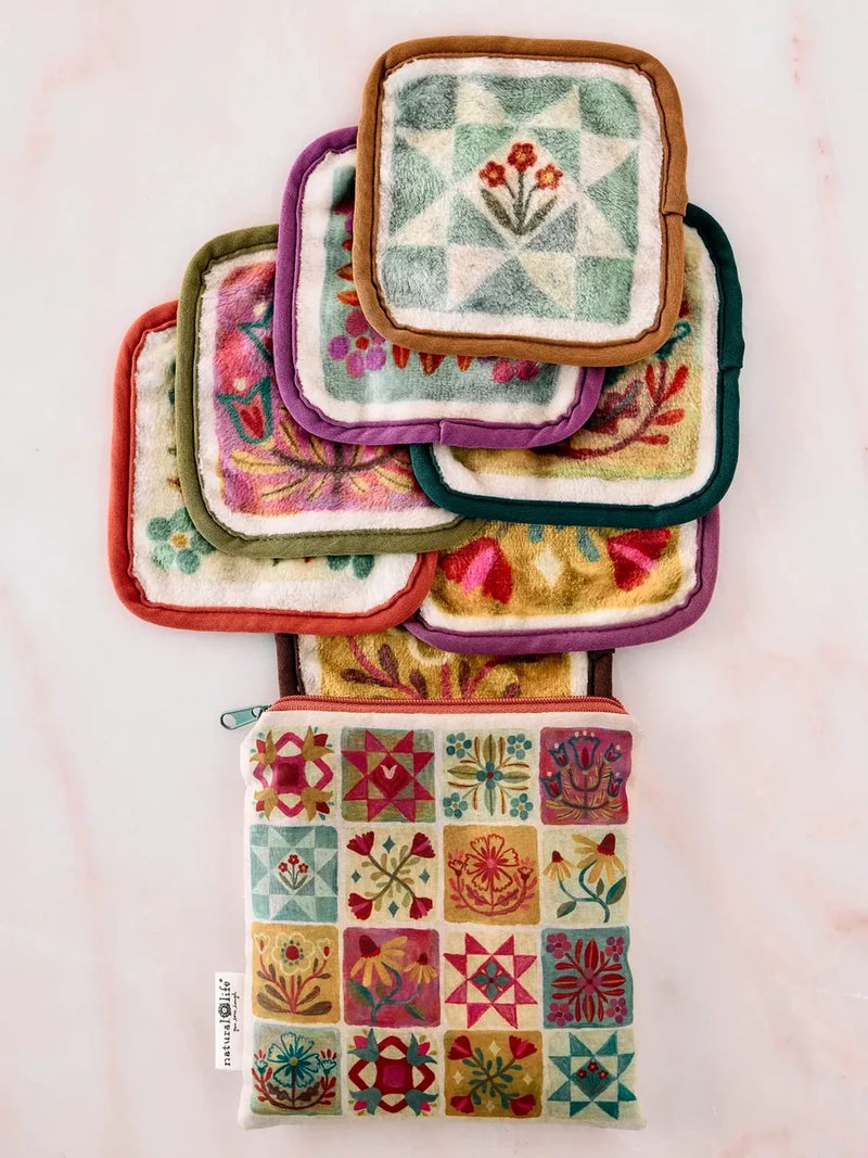 Natural Life Mini Makeup Removing Boho & Cloths Set - Folk Quilt Patchwork Cream