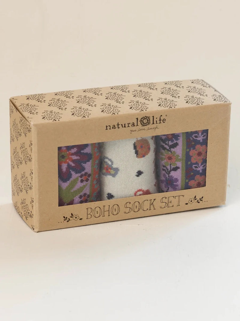 Natural Life Boxed Boho Sock, Set of 3 - Coffee Cups