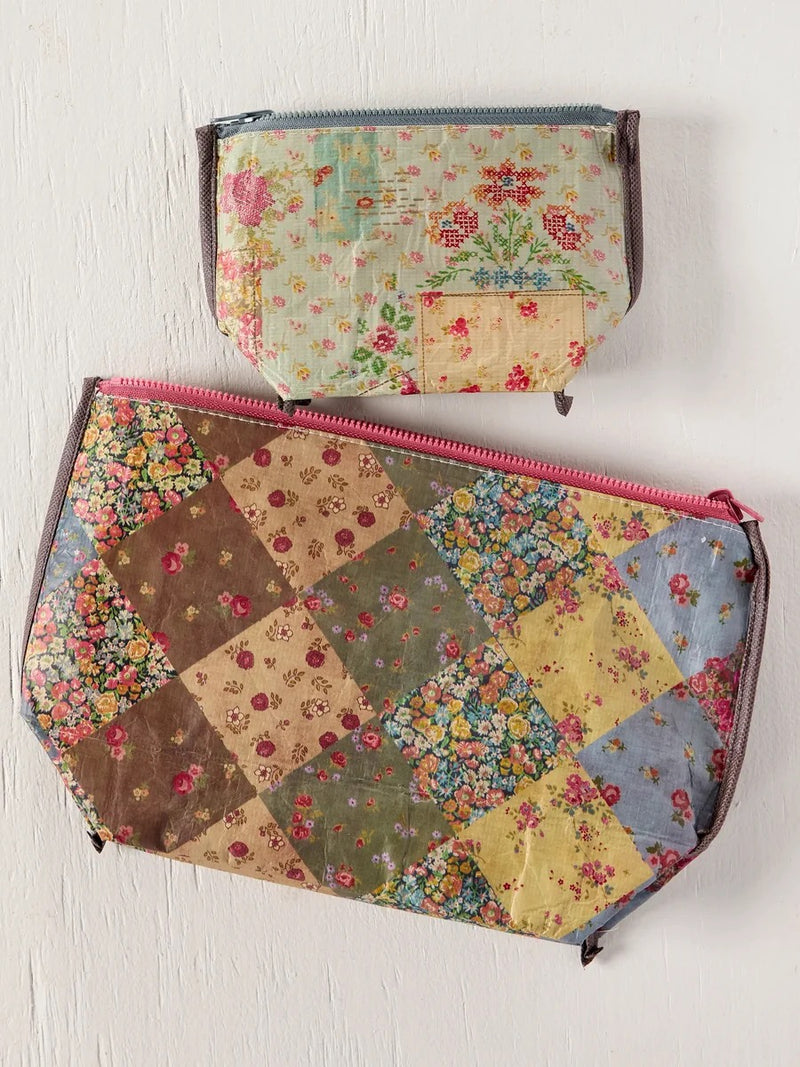 Natural Life® Recycled Reversible Zipper Pouches, Set of 2 - Flea Market Flora