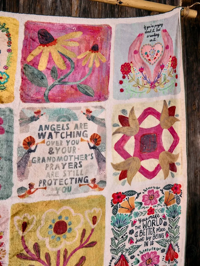 Natural Life XL Double-Sided Cozy Blanket - Folk Quilt Patchwork Blessings