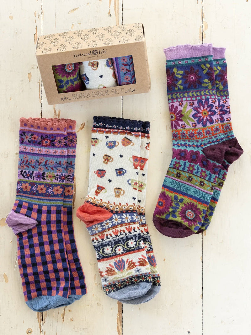 Natural Life Boxed Boho Sock, Set of 3 - Coffee Cups