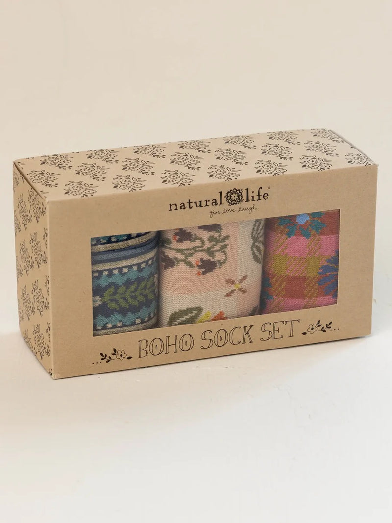 Natural Life Boxed Boho Sock, Set of 3 - Garden Patch Blush