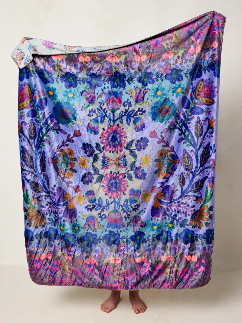 Natural Life Reversible Cozy Throw Blanket - Border Folk Garden Coffee Cups