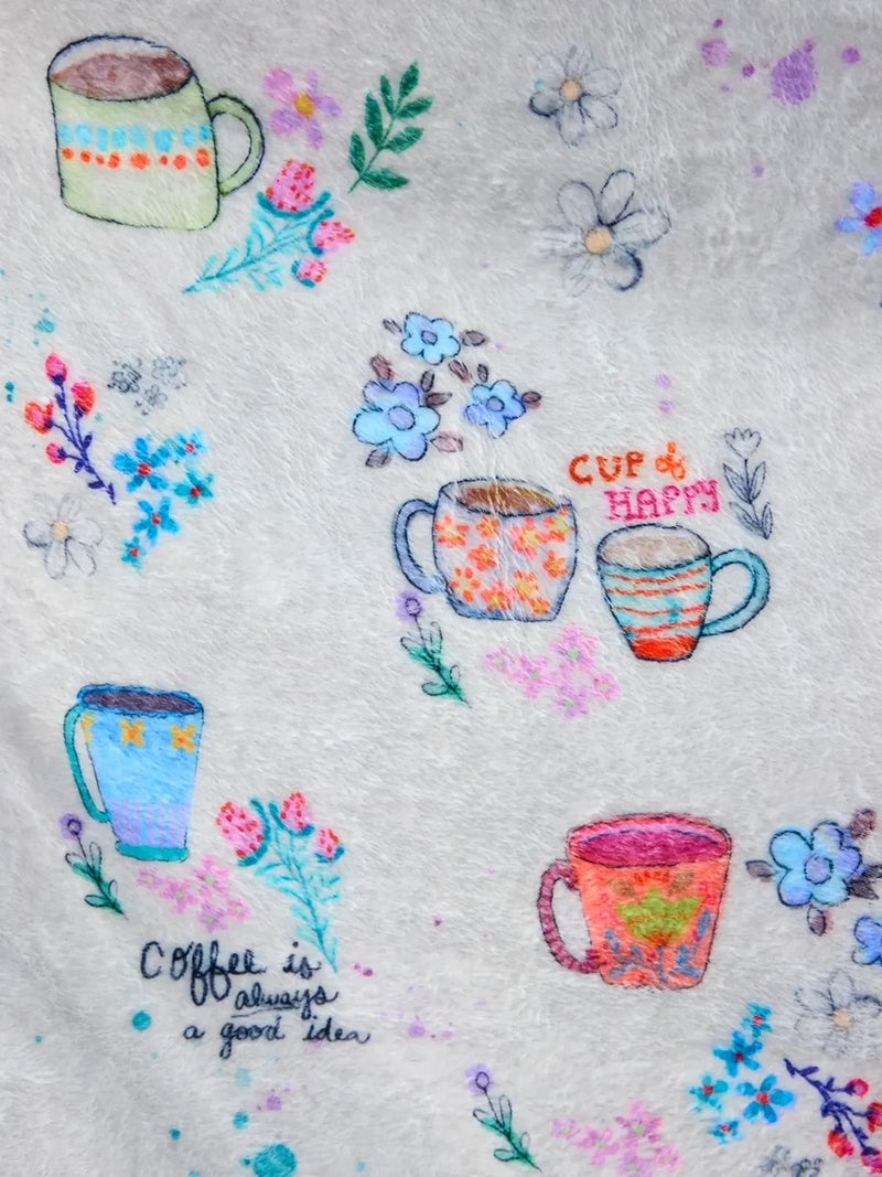 Natural Life Reversible Cozy Throw Blanket - Border Folk Garden Coffee Cups