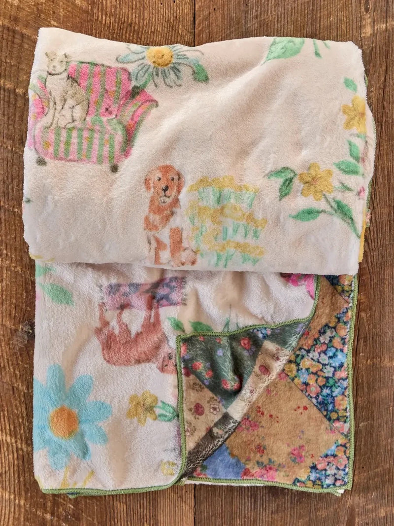 Natural Life Reversible Cozy Throw Blanket - Doggie Doodles Ivory