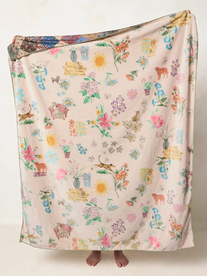 Natural Life Reversible Cozy Throw Blanket - Doggie Doodles Ivory