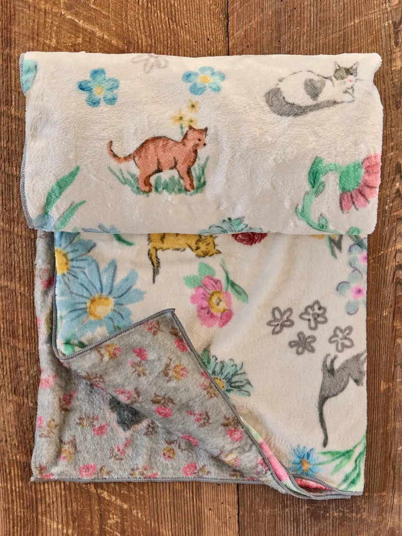 Natural Life Reversible Cozy Throw Blanket - Kitty Doodles