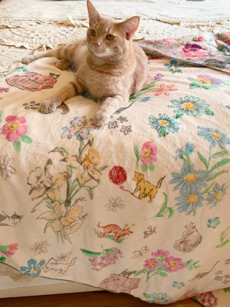 Natural Life Reversible Cozy Throw Blanket - Kitty Doodles