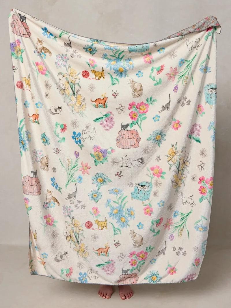 Natural Life Reversible Cozy Throw Blanket - Kitty Doodles