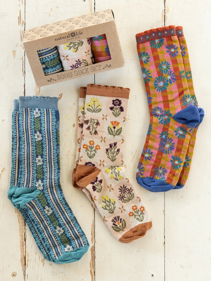 Natural Life Boxed Boho Sock, Set of 3 - Garden Patch Blush