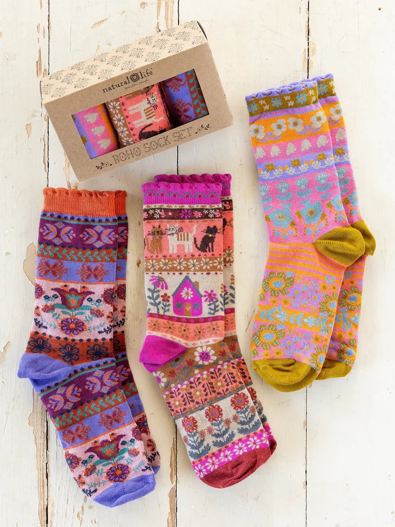 Natural Life Boxed Boho Sock, Set of 3 - Cat