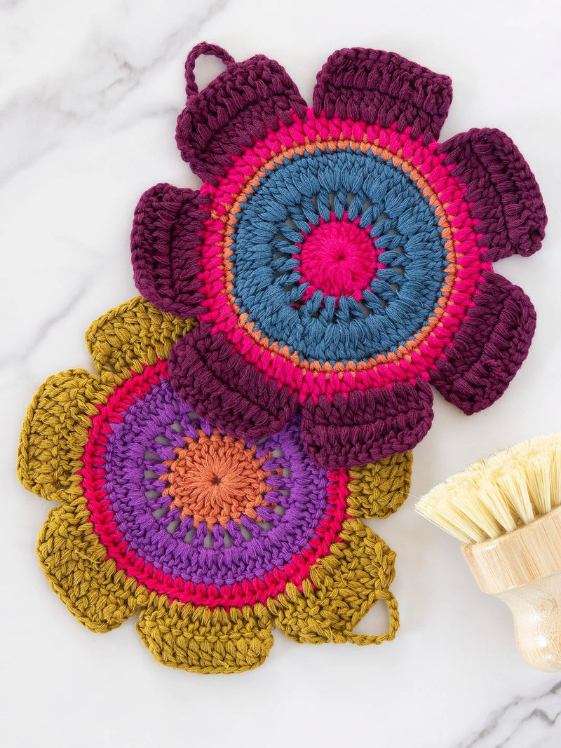 Natural Life Daisy Crochet Dishcloths, Set of 2 - Rainbow