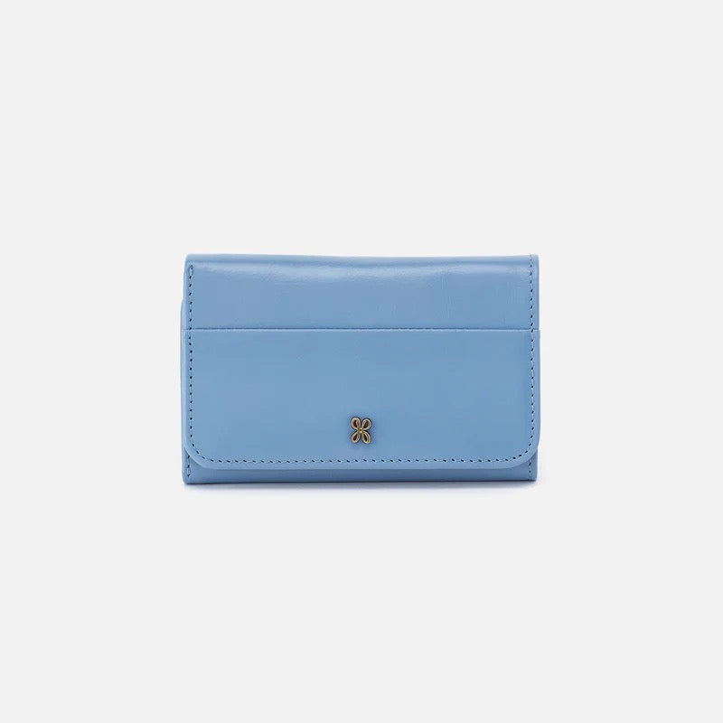 HOBO Jill Trifold Wallet - Polished Leather | Faded Denim