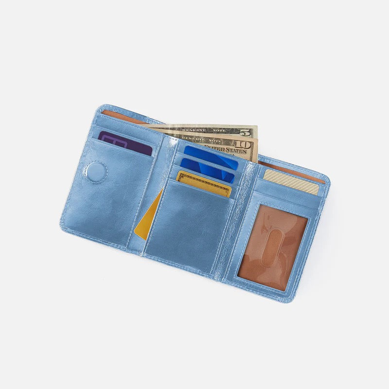 HOBO Jill Trifold Wallet - Polished Leather | Faded Denim