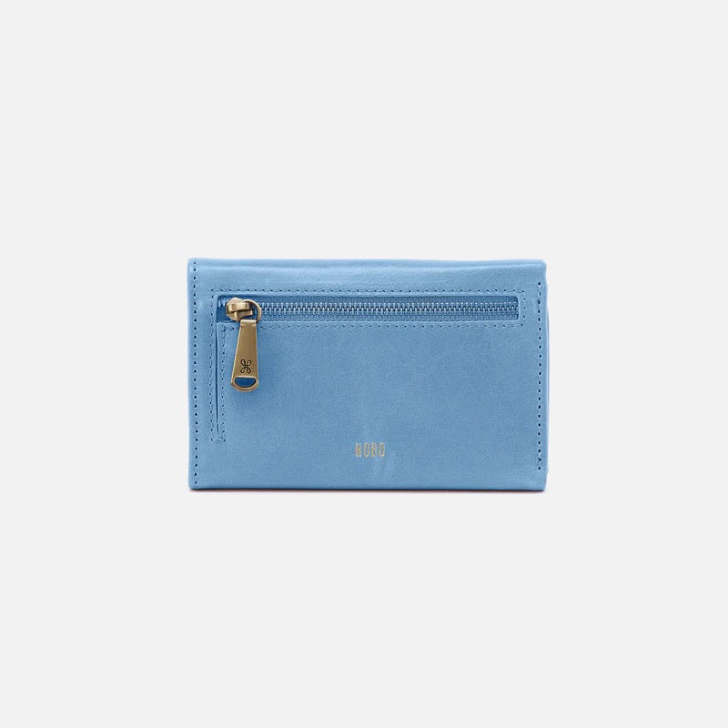 HOBO Jill Trifold Wallet - Polished Leather | Faded Denim