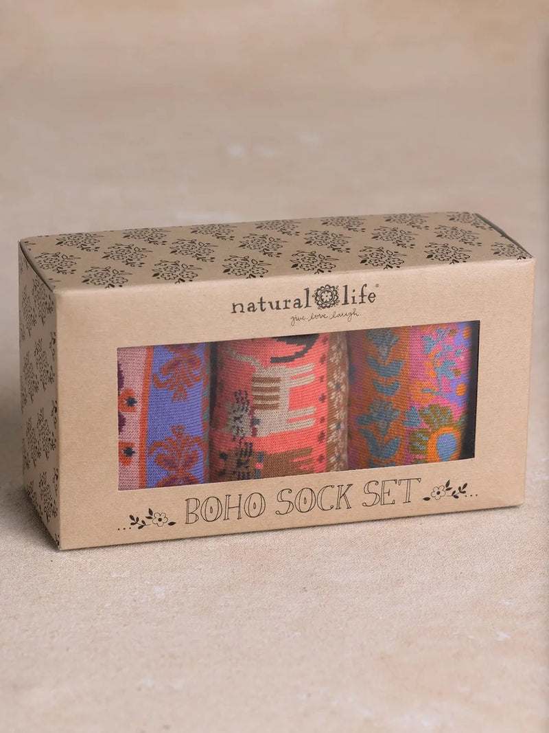 Natural Life Boxed Boho Sock, Set of 3 - Cat