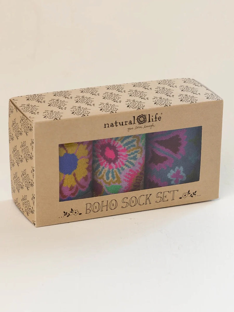 Natural Life Boxed Boho Sock, Set of 3 -  Retro Pink Floral