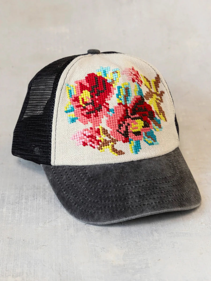 Natural Life Needlepoint Trucker Hat - Flower