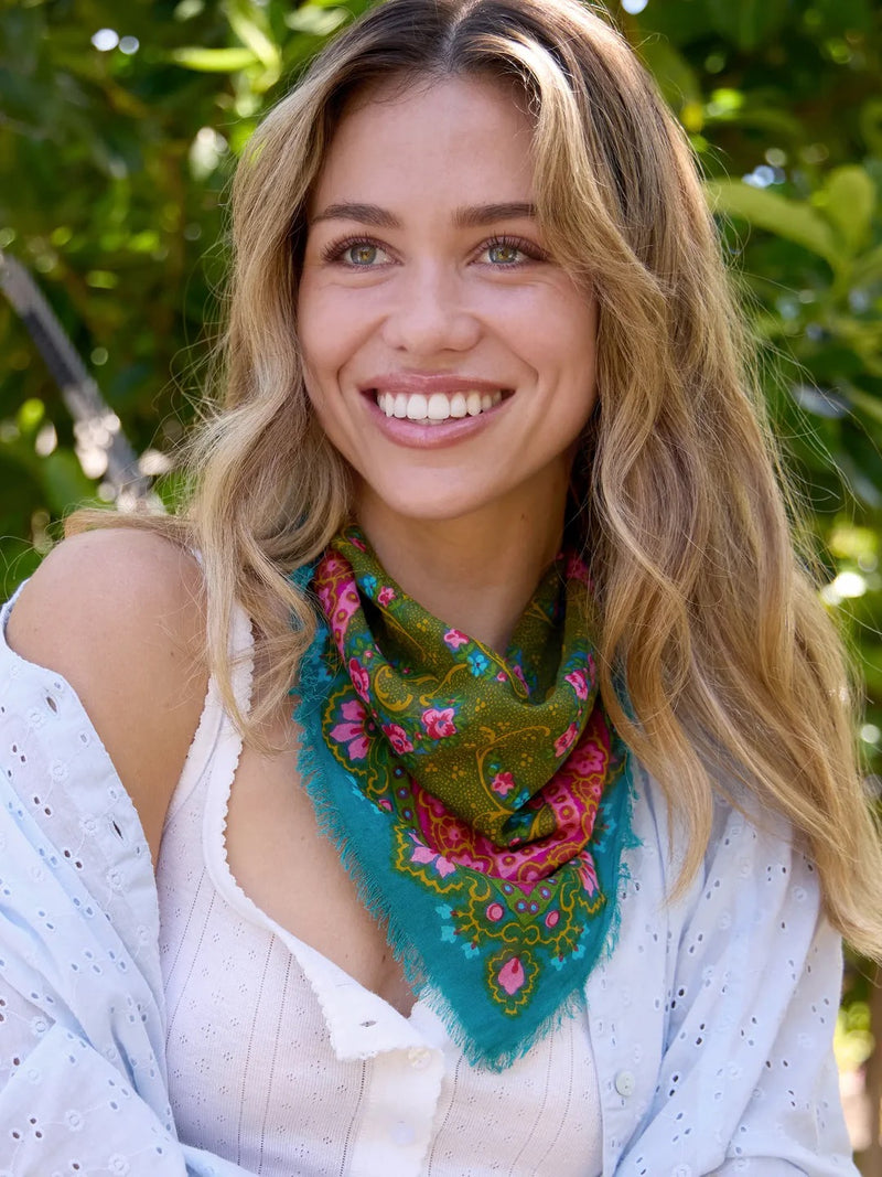 Natural Life® Printed Cotton Bandana - Teal Filigree Scarf
