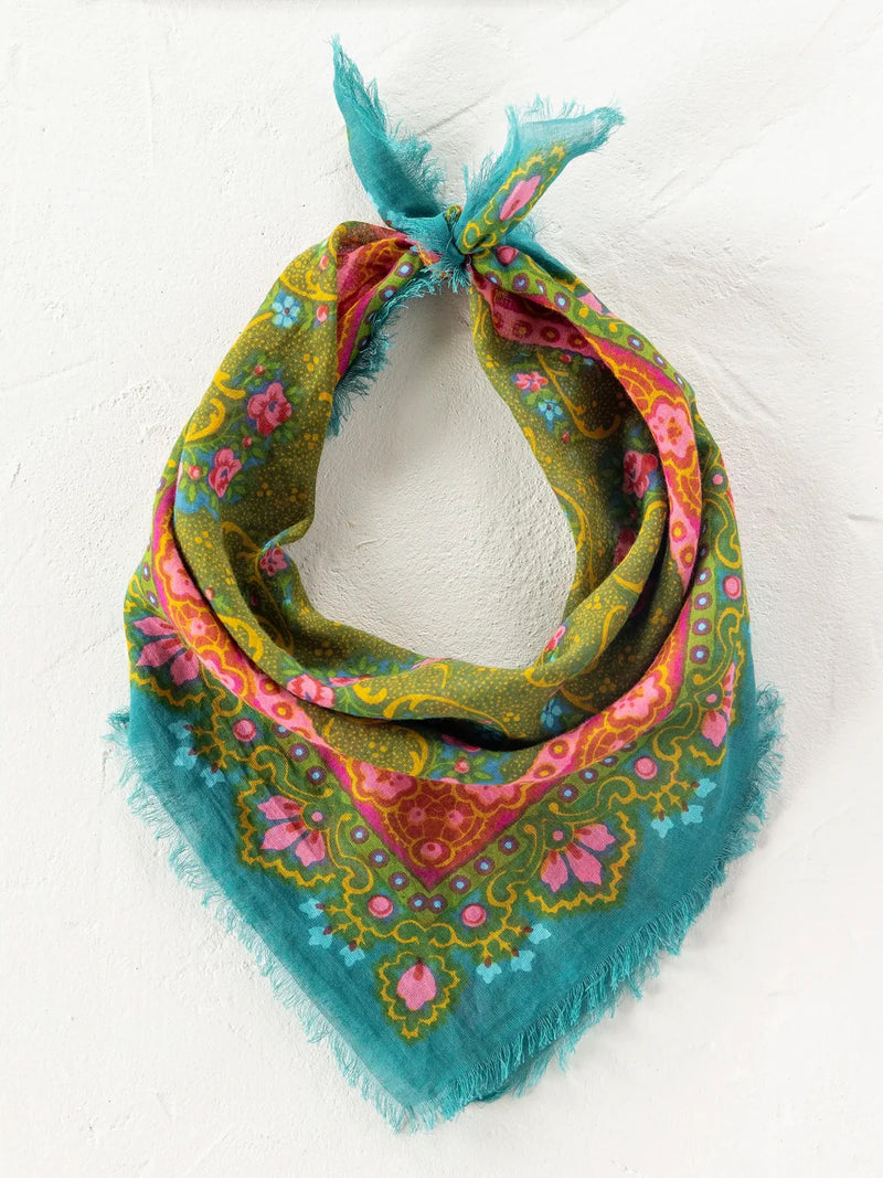 Natural Life® Printed Cotton Bandana - Teal Filigree Scarf