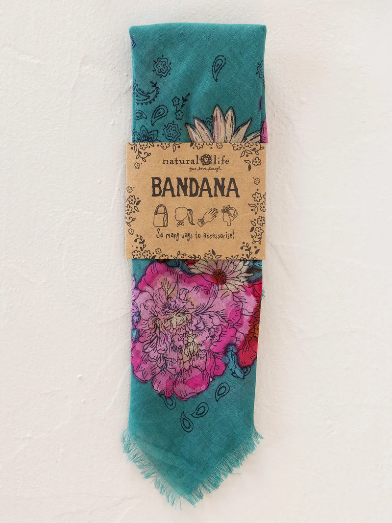 Natural Life® Printed Cotton Bandana - Botanical Teal